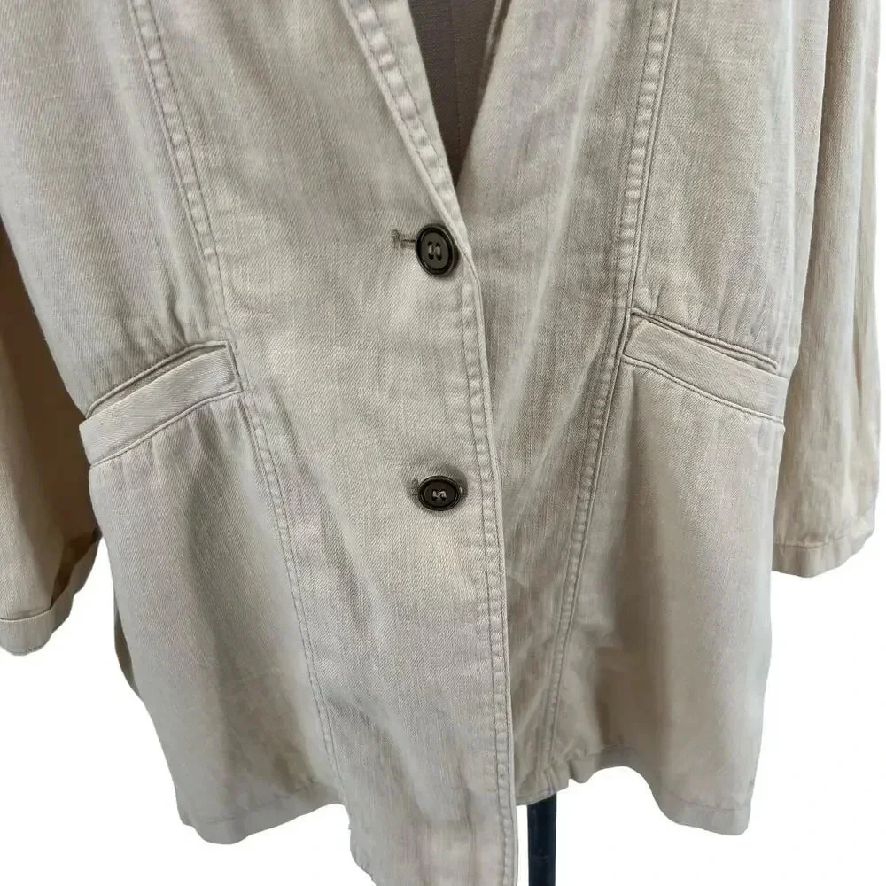 Anthropologie Pilcro Summer Blazer Jacket‎ Linen Cotton Taupe Tan Cream Size XL - Picture 5 of 14